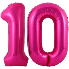 Hot Pink 10 Number Balloons, 40 Inch Giant Number 10 Balloons Foil Mylar Helium Hot Pink Number Balloons for 10th Birthday Party Supplies Anniversary Event Celebration Decorations