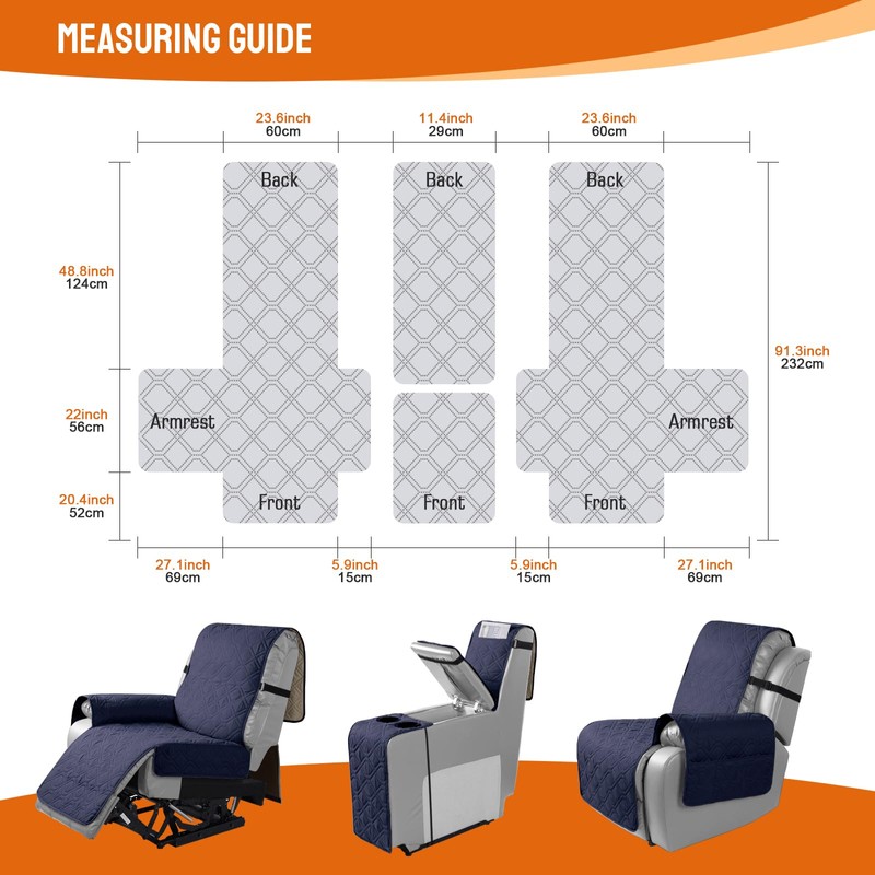 VANSOFY Loveseat Recliner Cover with Console 100% Waterproof Sofa Slipcovers
