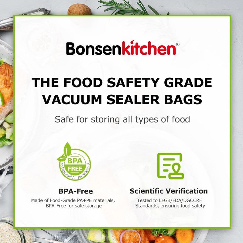 Bonsenkitchen Vacuum Sealer Rolls Bags, 6 Pack 3 Rolls 11"