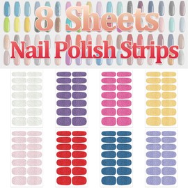 SILPECWEE Nail Polish Strips Glitter Nail Wraps for Women Self Adhesive Gel Nail Strips Sticker Nail Polish Nail Accessories Manicure Stickers with 1pc Nail File (8 Sheets)