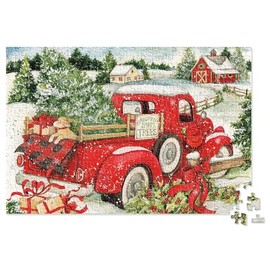 Holiday Snowy Red Truck 500 Piece Puzzle - Jigsaw Puzzle, Christmas Scene, Great Gift