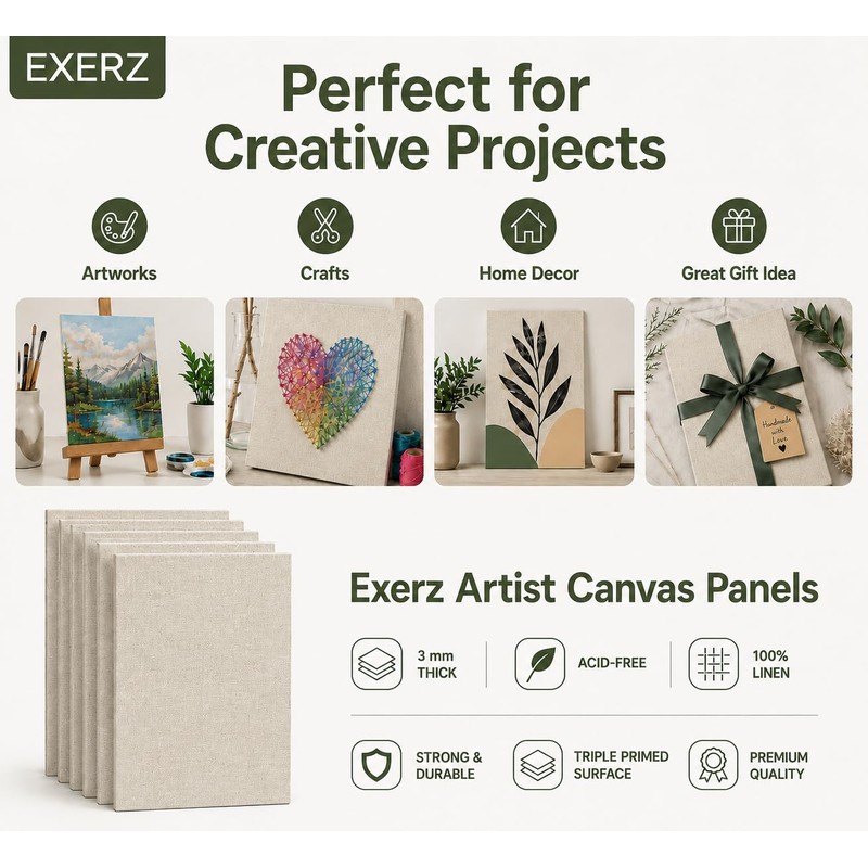 Exerz 24x30cm Linen Canvas Panels 6pcs - 3mm 320gsm 100%
