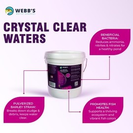 Webb's Water Gardens All-Season Pond Bacteria with Barley Packets - Supports up to 1000 Gallons - 70 Packets for Easy Application - 5 Pounds - Ideal for Clearing Pond Water and Maintaining Fish Health