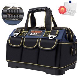 AIRAJ 16-Inch Tool Bag for Men,Large Tool Bag with ABS Plastic Molded Base,Tool Bag with Adjustable Shoulder Strap,Suitable for Electricians,Carpenters,Plumbers,Car Mechanics,Homeowners.