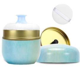 SHIMIDO Body Powder Puff and Container, 3.15" Portable Empty Body Powder Container for Baby Women's Loose Dusting Powder, Powder Case Box with Lids for Bath, Travel and Home Use (Old time&Dark night)