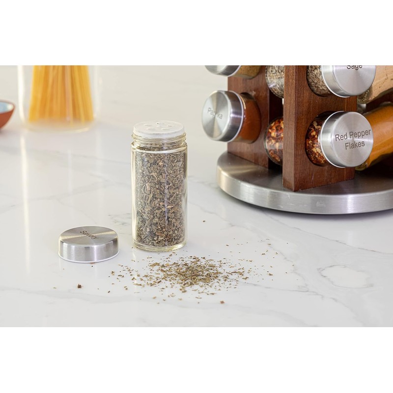 Orii 20 Jar Rotating Dark Acacia Wood Spice Rack with