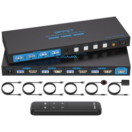 8K HDMI KVM Switch 4 Computers 1 Monitor 4K120Hz KVM Switches 4 PCs Share 1 Screen and Supports Sharing 4 USB 3.0 Devices Such as Mouse, Keyboard, Printer, Comes with EDID Function and a Controller