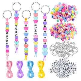 Jyeennar DIY Keychain Making Kit with 12 Keyrings, 300 Alphabet Beads,200 Colorful Beads and Others,Creative Craft Gift for Friends, DIY Keyring/Bag Decor Kit for Girls Adults