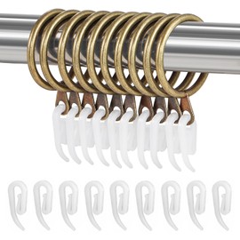 24 Set Metal Curtain Rings Drapery Curtain Hanging Rings with Plastic Hooks for Curtains and Rods 30 mm Internal Diameter(Bronze)