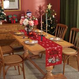 Christmas Gnomes Table Runner Red Snowflake Winter Decorations Glitter Xmas Holiday Kitchen Dining Merry Christmas Decor 13x72 inch