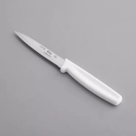 Choice 4" White Serrated Edge Paring Knife - 4" Serrated Edge Paring Knife