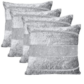 RKAAS HOME Super Soft Decorative Luxurious Diamante Sparkle/Bling Crushed Ice Velvet Square Cushion Cover for Living Room Sofa Couch Bed 45cm x 45cm 18x18 Inches (Pack of 4 - Design 3 Silver Grey)