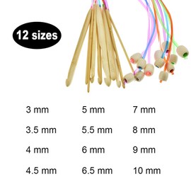 Aweisile Tunisian Crochet Hooks, 12 Pieces, 3-10 mm Bamboo Needle, Afghan Tunisian Crochet Hook Set, Bamboo Needle, Tunisian Bamboo, Afghan Crochet Hook, Crochet Hooks with Tool Set