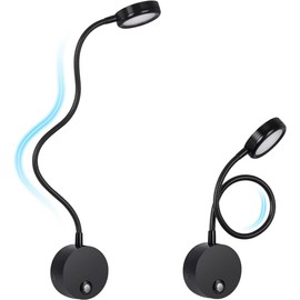Dimmable LED Reading Lamps,Wall Mount Reading Lights for Bed Headboard,Flexible Gooseneck with Touch Dimmer Plug in Wired Sconce,3 Color Modes,10 Brightness Leves, 2A/5V USB Output,Black 1 Pack