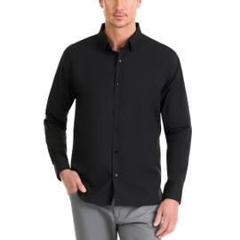 Van Heusen Men's Classic Fit Stain Shield Never Tuck Stretch Button Down Shirt, Black Solid, Medium