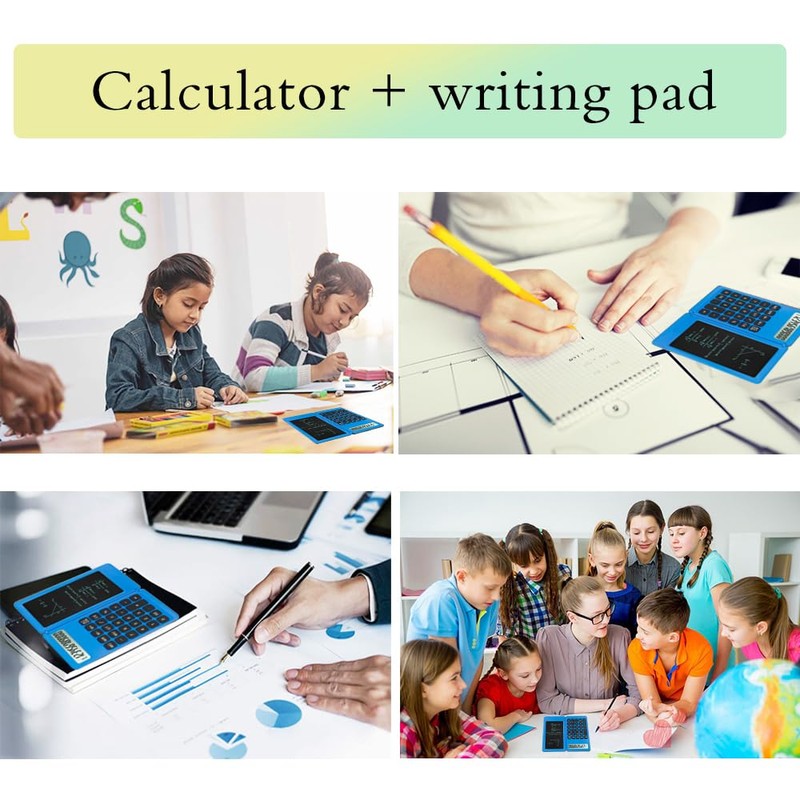 Desk Calculator, Desktop Small Calculator with Writing Notepad, Basic 4-Function