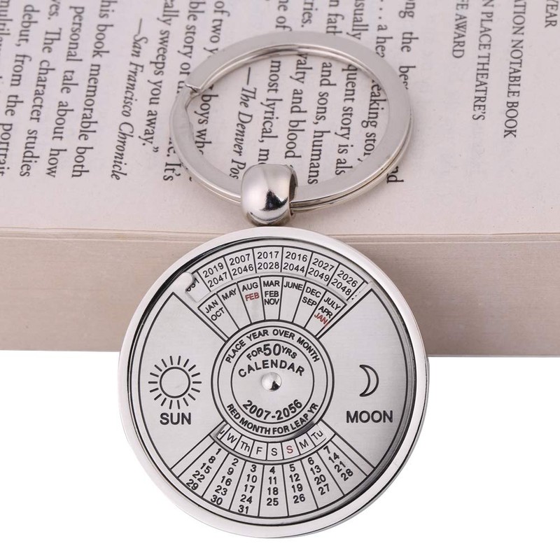 Antique 50 Years Perpetual Calendar Keychain Metal Key Ring Accessory