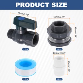 uxcell 1 Set Rain Barrel Faucet Kit, Plastic Rain Barrel Spigot with 3/4" GHT Bulkhead Fitting, Garden Hose Adapter and Thread Seal Tape for Water Tank Aquarium, Grey
