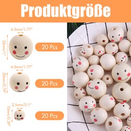 ATSGLZN Wooden Beads with Face, 60 Wooden Balls with Face 10 mm 20 mm 25 mm Wooden Balls Natural, Wooden Heads for Worry Worm DIY Small Guardian Angels Crafts