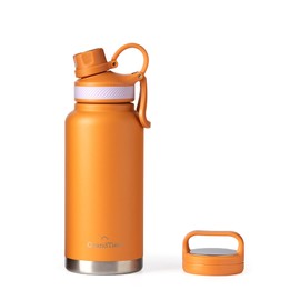 GRANDTIES 2 Lids Sports Stainless Steel Water Bottles – Wide Mouth Vacuum Insulated Reusable Leak Proof BPA-Free Travel Metal Canteen, Thermos Bottles for Men Women Gym (Carrot 32 oz)