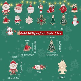 SUNNYCLUE 1 Box 28 Pcs 14 Style Enamel Christmas Charms Christmas Tree Charms Bulk Candy Cane Charms for Jewelry Making Christmas Glove Hat Rhinestone Socks Wreath Snowflake Earrings Making Decor