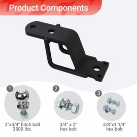 REDTEE 3-Way ATV/UTV Hitch Adapter with 2-Inch Ball, 3500 lbs Capacity - 3-Inch Rise Lawn Mower Hitch, 3-in-1 Mounting Options, No Swivel, Heavy Duty