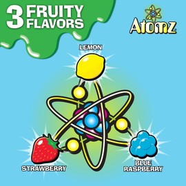 TOXIC WASTE - Atomz - Sour, Tangy, Chewy Candy - 3 Assorted Flavors: Lemon, Strawberry, & Blue Raspberry - 2.12 oz. Bag