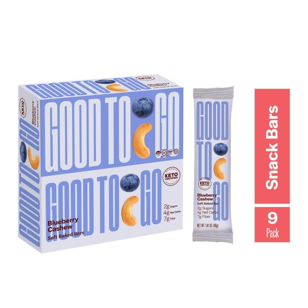 GOOD TO GO Soft Baked Bars - Blueberry Cashew, 9 Pack - gluten-free, Keto Certified, Paleo Friendly, Low Carb Snacks…