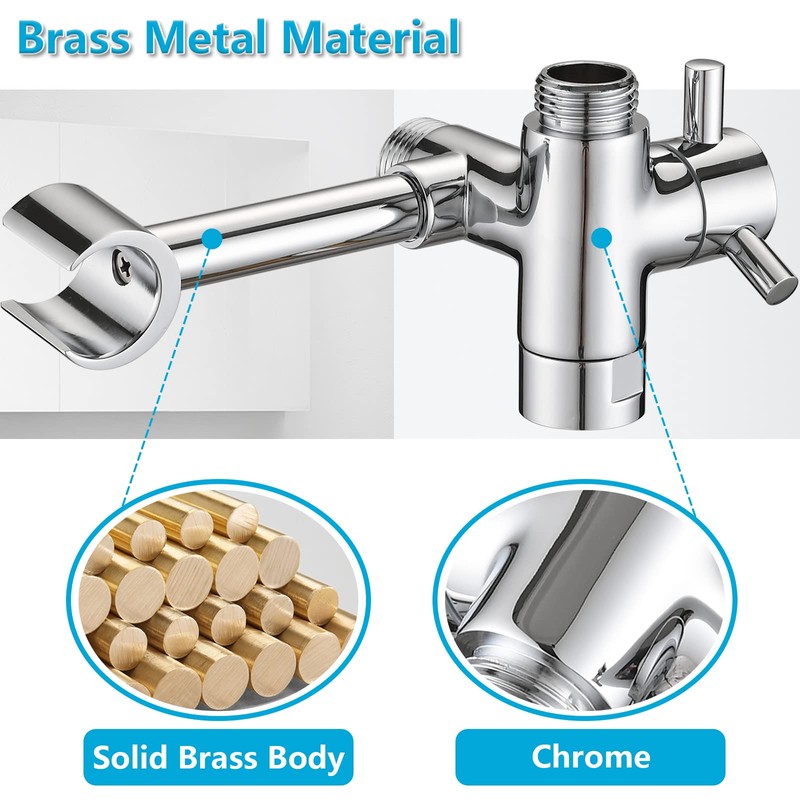 PDPBath Solid Brass Shower Arm 3 Way Shower Diverter Valve