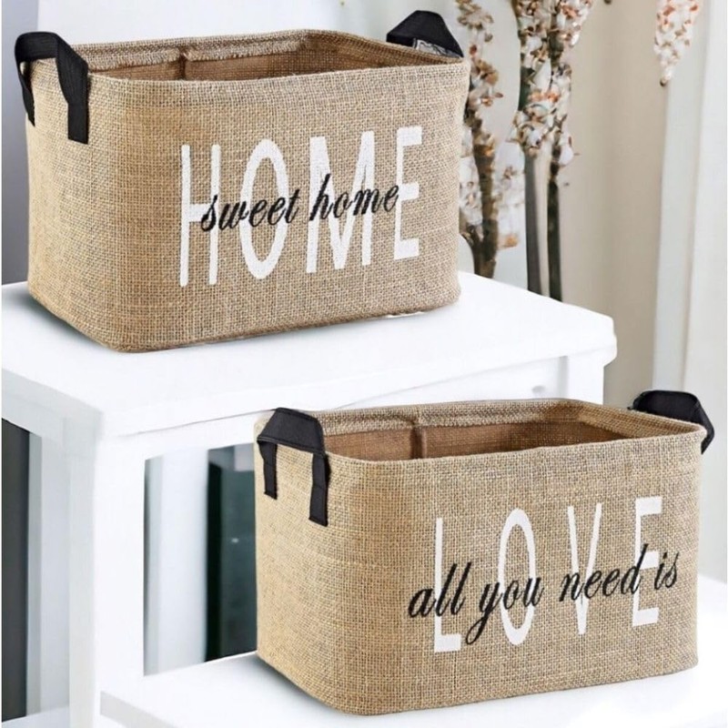 PRENDİ HOME S2-102 Set of 2 Foldable Jute Storage Baskets