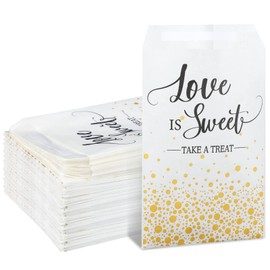 300 Pcs Wedding Favor Candy Buffet Bags 5 x 7 Inch Self Adhesive Wedding Treat Bags Love Is Sweet Take a Treat Individual Cookie Bags with Gold Dots Kraft Paper Gift Wrap Bags for Bridal Shower Party