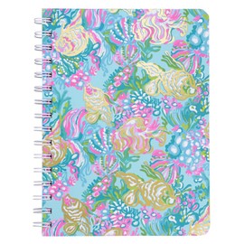 Lilly Pulitzer Lilly Pulitzer Blue/Gold Hardcover Mini Spiral Notebook, 8.25" x 6.5" Small Journal with 160 College Ruled Pages, Aqua La Vista