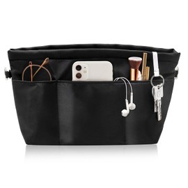 SUPRBIRD Handbag Organiser Nylon, Bag in Bag Organiser, Bag Organiser Bag in Bag Organiser with Key Ring, Waterproof Multi Pockets Inner Pockets (L)