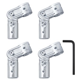 Mewutal 4pcs Pivot T Pipe Clamp Connectors 25mm Metal 2-way End Rail Clamps Adjustable Tee Galvanized Pipe Fittings Connectors with Bolts Nuts and Wrench for Fence Railing Laundry Rack