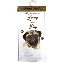 E&S Pets Pug, Fawn Kitchen Towels, Off-White