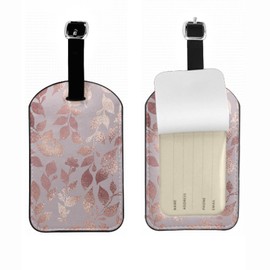 Zoczos Rose Gold Travel Baggage Labels Foil Floral Leaves Branches Pattern Luggage Tags for Suitcase Handbags Backpacks Full Privacy Protection Cover, 1 Pack