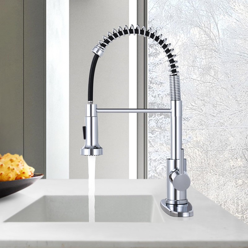 DJS Kitchen Faucets with Pull Down Sprayer Chrome High Arc