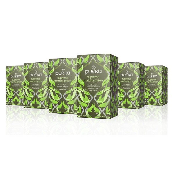 Pukka Supreme Matcha Green, Organic Herbal Green Tea with Oothu, Sencha & Suio Gang, 20 Count (Pack of 6)
