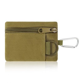 AdiStylinno Mini Wallet for Men and Women, Canvas Coin Purse, Nylon Tactical Small Purse with Zip, Mini Change Purse with Key Ring and Carabiner, Yellow brown, Minimalist