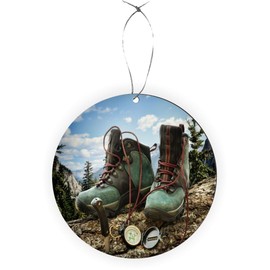 Sam Sandor - Hiking Boots You're The with Compass Pink - Round Ornament -Rearview Mirror Hanging Accessory, Car Accessories - Christmas Ornament