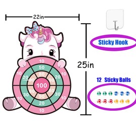 Unicorn Toys for 3-12 Year Old Girls,25”Large Dart Board Kids Toys for 6-12 Year Old Girls Teens Party Outdoor Games,Christmas Birthday Gifts for Girls Age 3-12,Stocking Stuffer for Kids,Girls Gifts