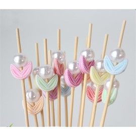SITEDAN Cocktail Picks Cocktail Pins 200 Pcs Hors D'oeuvres Pins Pearl Flowers Fruit Picks Toothpicks for Appetizers Pastry Picks Fruits Decoration Party Food Sticks Cooking Decorations