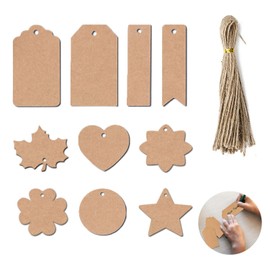 WUBAYI 100 Pcs Gift Tags,Gift Tags for Presents Kraft Paper Tags Brown Blank Labels Birthday Gift Tags Brown Gift Tags with String for Presents,Wedding Favour Cards, DIY Tag, Gift Labels, Price Label