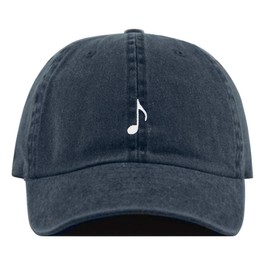 Music Note Baseball Hat, Embroidered Dad Cap, Unstructured Soft Cotton, Adjustable Strap Back (Multiple Colors) (Pigment Navy)