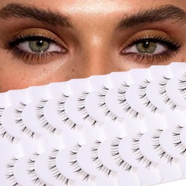 outopen 10 Pairs Bottom Lashes Strip Clear Band Bottom Lash Clusters Wispy Bottom Eyelashes Extension Soft Reusable Handmade DIY Anime Lower Lashes