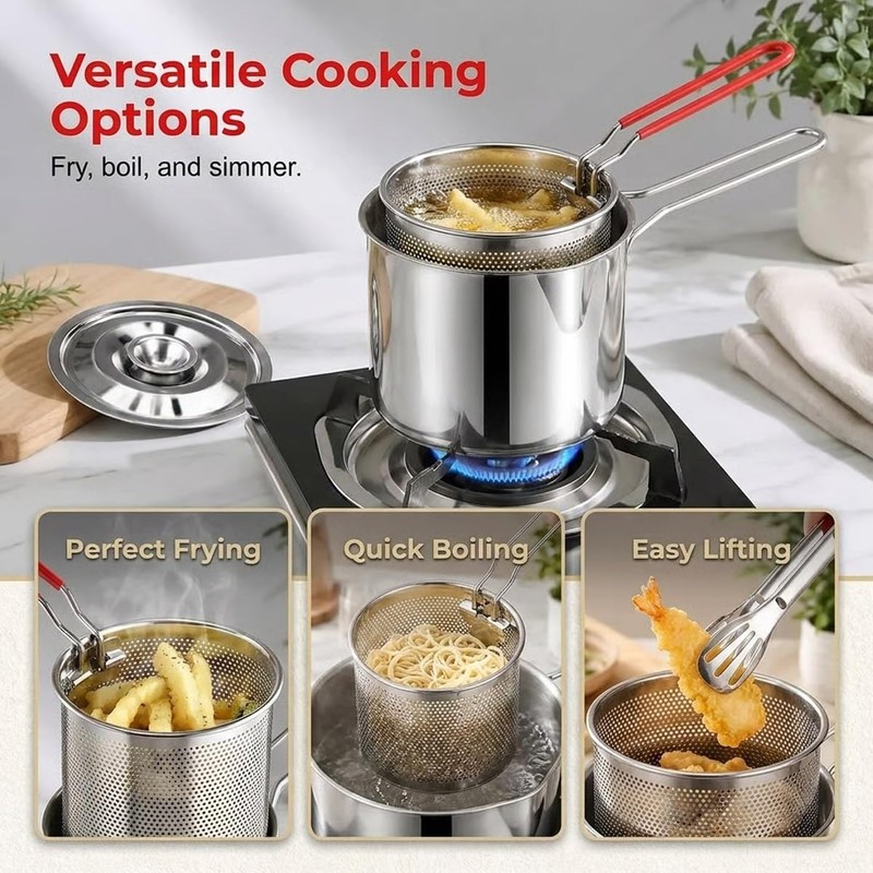 Compact Fry Pot with Filter Basket, Oil Filter Pot with