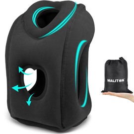 Maliton Inflatable Travel Pillow for Airplane Comfortable Sleeping to Relieve Neck and Shoulder Pain, Support Head Inflatable Pillow for Long Flights, Used for Airplanes, Cars, Trains, Office(Black)