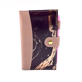 Sixstore Undated Planner Slim Diary Soft Leather Feel 16 x 8.5cm Size Journal Notebook with Pen (Pink Marble)