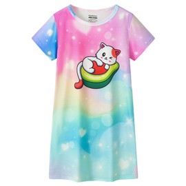 CYCHELRY Teen Girls Nightgowns-Trendy Green Avocado Cat Short Sleeve Sleepwear Cute Nightdress Tween Pajamas Size 16