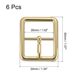 uxcell Metal Roller Buckle, 6Pcs 1.02 Inch Single Prong Belt Buckle Square Center Bar Buckles for Leather Craft Accessories Belt, Gold